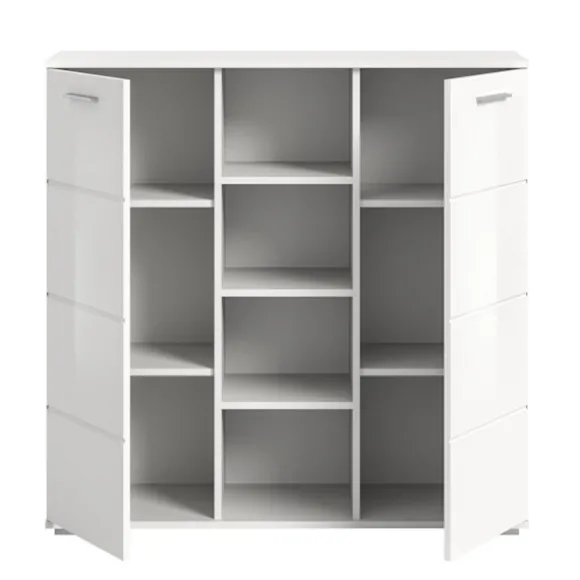 Rootz Prego Chest of skuffer - White Dresser - Wood Storage Unit - 2 -Door Cabinet - Moderne design - 110 cm x 108 cm x 37 cm