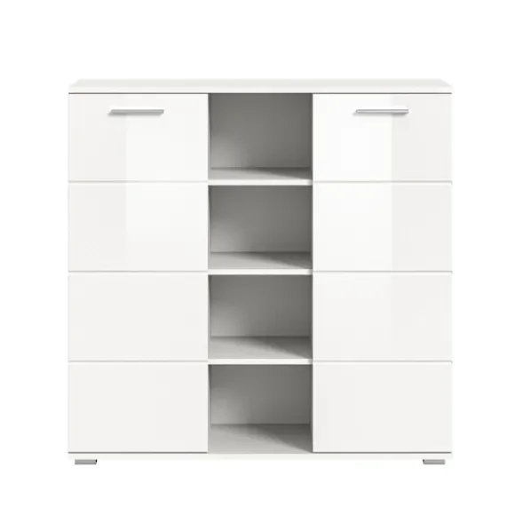 Rootz Prego Chest of skuffer - White Dresser - Wood Storage Unit - 2 -Door Cabinet - Moderne design - 110 cm x 108 cm x 37 cm