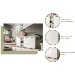 Rootz Prego Chest of skuffer - White Dresser - Wood Storage Unit - 2 -Door Cabinet - Moderne design - 110 cm x 108 cm x 37 cm