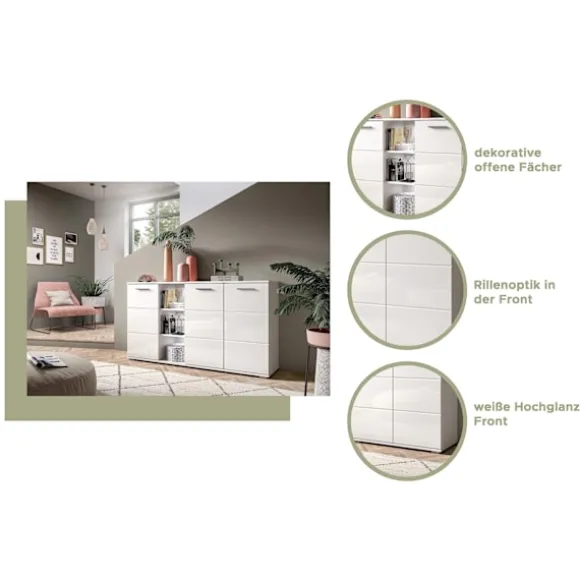Rootz Prego Chest of skuffer - White Dresser - Wood Storage Unit - 2 -Door Cabinet - Moderne design - 110 cm x 108 cm x 37 cm