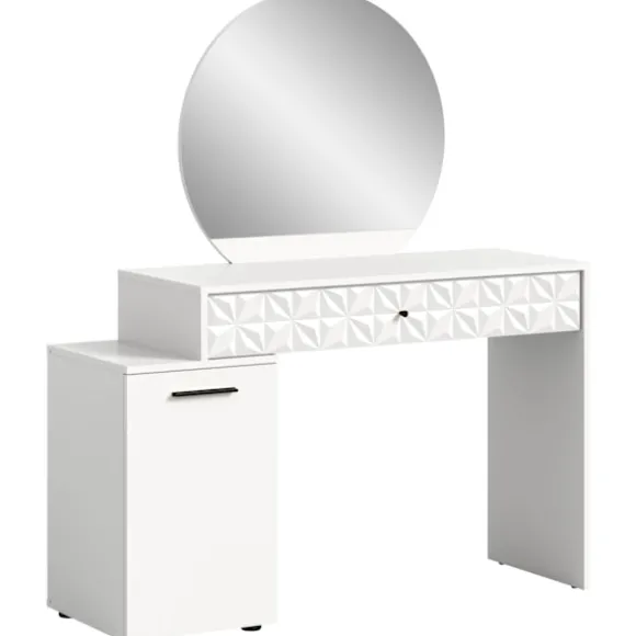 Rootz Prisma Dressing Table in White High Gloss - Desk - Cosmetic Table - 1 Door - 1 skuffe - Rumbesparende - 117 cm x 138 cm x 42 cm