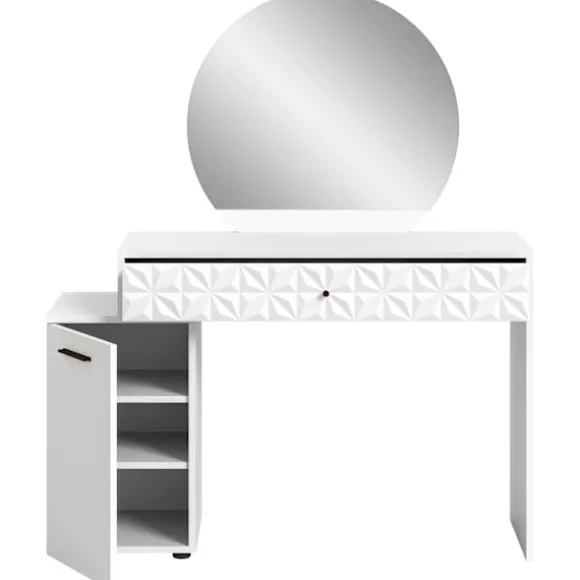 Rootz Prisma Dressing Table in White High Gloss - Desk - Cosmetic Table - 1 Door - 1 skuffe - Rumbesparende - 117 cm x 138 cm x 42 cm