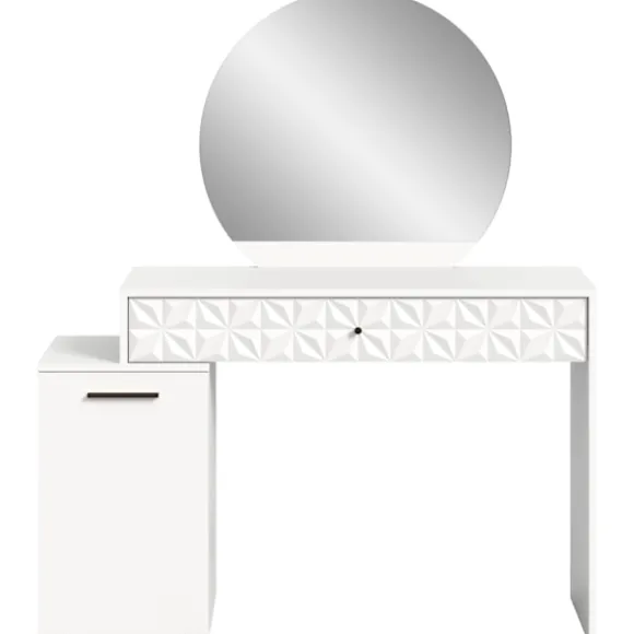 Rootz Prisma Dressing Table in White High Gloss - Desk - Cosmetic Table - 1 Door - 1 skuffe - Rumbesparende - 117 cm x 138 cm x 42 cm