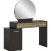 Rootz Prisma X76A9T67 Dressing Table - Desk - Kosmetisk bord - Black Melamine - Guldbeklædning - 117 cm x 138 cm x 42 cm