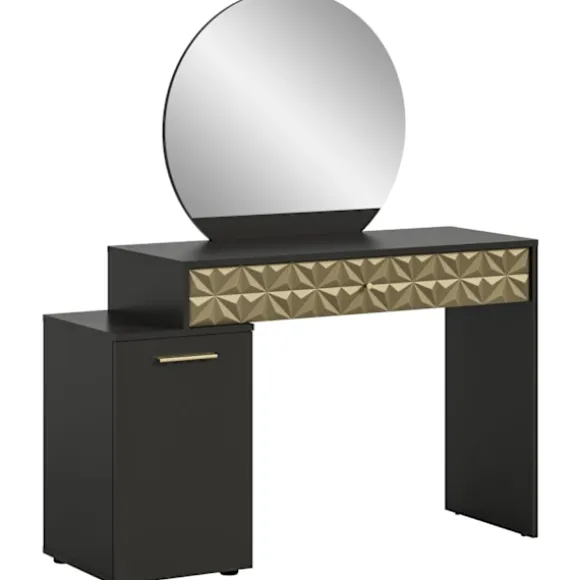 Rootz Prisma X76A9T67 Dressing Table - Desk - Kosmetisk bord - Black Melamine - Guldbeklædning - 117 cm x 138 cm x 42 cm