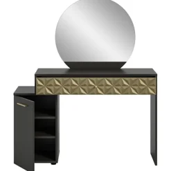 Rootz Prisma X76A9T67 Dressing Table - Desk - Kosmetisk bord - Black Melamine - Guldbeklædning - 117 cm x 138 cm x 42 cm