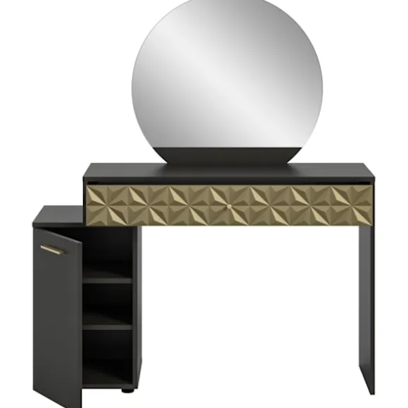 Rootz Prisma X76A9T67 Dressing Table - Desk - Kosmetisk bord - Black Melamine - Guldbeklædning - 117 cm x 138 cm x 42 cm