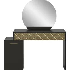 Rootz Prisma X76A9T67 Dressing Table - Desk - Kosmetisk bord - Black Melamine - Guldbeklædning - 117 cm x 138 cm x 42 cm