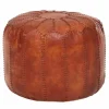 Rootz puf - Læderpuf - Ægte læder - Taburet - Polstret puf - Rund puf - 52 x 40 x 52 cm - Brun