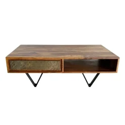 Rootz rektangulært sofabord - Industrielt design - Massivt træ - Holdbar opbevaring - 115 cm x 60 cm x 38 cm