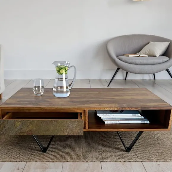 Rootz rektangulært sofabord - Industrielt design - Massivt træ - Holdbar opbevaring - 115 cm x 60 cm x 38 cm