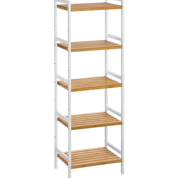 Rootz reol - Opbevaringsstativ - Køkkenskab - Bambus - Hvid - Beige - 5 niveauer - 45 x 31,5 x 142 cm