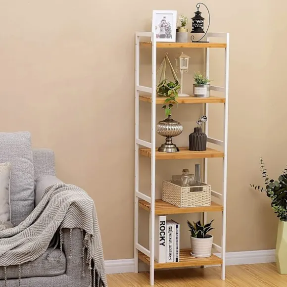 Rootz reol - Opbevaringsstativ - Køkkenskab - Bambus - Hvid - Beige - 5 niveauer - 45 x 31,5 x 142 cm