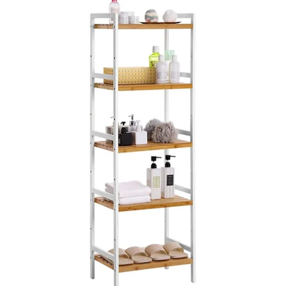 Rootz reol - Opbevaringsstativ - Køkkenskab - Bambus - Hvid - Beige - 5 niveauer - 45 x 31,5 x 142 cm