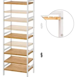 Rootz reol - Opbevaringsstativ - Køkkenskab - Bambus - Hvid - Beige - 5 niveauer - 45 x 31,5 x 142 cm