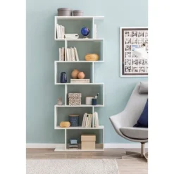Rootz reol 70 x 23,5 x 190,5 cm hvid - Standhylde 6 rum - Lille design kommode - Moderne arkivhylde Spånplade Fritstående - Opbevaringshylde Åben