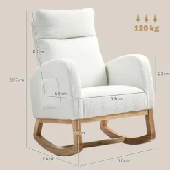 Rootz Rocking Stol - Afslapningsstol - Sygeplejestol - Tyk polstring - 70 cm x 96 cm x 107 cm - Hvid