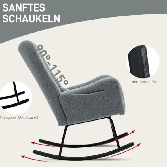 Rootz Rocking Stol - Fluffy Lounge stol - skridsikre hvilestol - luksuriøs komfort - 67 cm x 95 cm x 100 cm - Grå