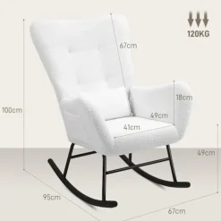 Rootz Rocking Stol - Fluffy stol - Gliderstol - Luksuriøs komfort - 67 cm x 95 cm x 100 cm - Hvid
