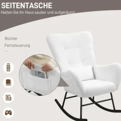 Rootz Rocking Stol - Fluffy stol - Gliderstol - Luksuriøs komfort - 67 cm x 95 cm x 100 cm - Hvid