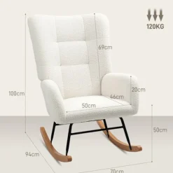 Rootz Rocking Stol - Hyggeligt dækning - Tyk polstring - skridsikre - 70 x 94 x 100 cm - Hvid