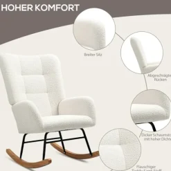 Rootz Rocking Stol - Hyggeligt dækning - Tyk polstring - skridsikre - 70 x 94 x 100 cm - Hvid