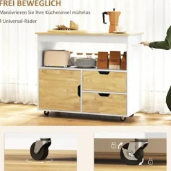 Rootz Rollable Kitchen Trolley - Mobile Kitchen Island - Kitchen Cart - Ample Storage & Easy Mobility - 107 cm x 50 cm x 85 cm