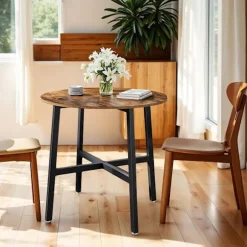 Rootz Round Dining Bord - Brown _ Black - Kitchen Table - Wooden Chipboard - Holdbar support - 80 cm x 75 cm