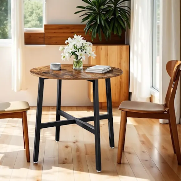 Rootz Round Dining Bord - Brown _ Black - Kitchen Table - Wooden Chipboard - Holdbar support - 80 cm x 75 cm