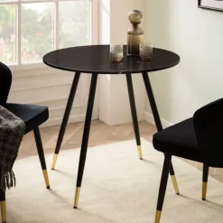 Rootz Round Dining Bord - Moderne bord - Elegant marmorudseende - Justerbare ben - 75 cm x 75 cm x 76 cm
