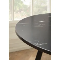 Rootz Round Dining Bord - Moderne bord - Elegant marmorudseende - Justerbare ben - 75 cm x 75 cm x 76 cm
