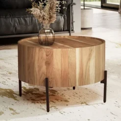 Rootz Round sofabord - Moderne møbler - Acacia Wood Table - Robuste ben - Anti -slip -drejeknapper - 60 cm x 60 cm x 41 cm