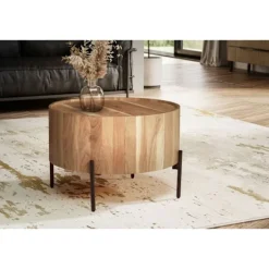 Rootz Round sofabord - Moderne møbler - Acacia Wood Table - Robuste ben - Anti -slip -drejeknapper - 60 cm x 60 cm x 41 cm