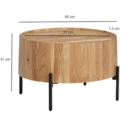 Rootz Round sofabord - Moderne møbler - Acacia Wood Table - Robuste ben - Anti -slip -drejeknapper - 60 cm x 60 cm x 41 cm
