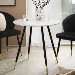 Rootz Round Spisebord - Moderne spisemøbler - bord i marmorstil - Scratch -resistente - 75 cm x 75 cm x 76 cm