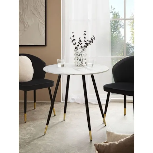 Rootz Round Spisebord - Moderne spisemøbler - bord i marmorstil - Scratch -resistente - 75 cm x 75 cm x 76 cm
