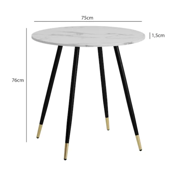 Rootz Round Spisebord - Moderne spisemøbler - bord i marmorstil - Scratch -resistente - 75 cm x 75 cm x 76 cm