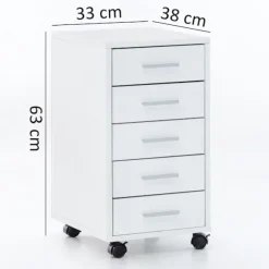 Rootz rullebeholder hvid 33 x 63 x 38 cm træskuffeskabsbord - Kontorskab med 5 skuffer - Beholderrulleskab lille Stand Beholder smal - Skrivebordsbeho | Fyndiq