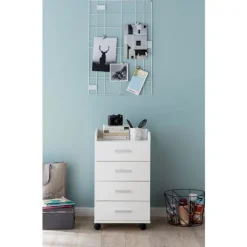 Rootz rullecontainer 40 x 70,5 x 33 cm hvid - Skrivebordscontainer Rulleskab 4 skuffer - Moderne skuffecontainer med hjul - Standcontainer Kontorconta | Fyndiq