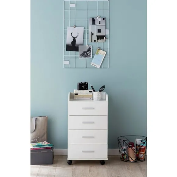 Rootz rullecontainer 40 x 70,5 x 33 cm hvid - Skrivebordscontainer Rulleskab 4 skuffer - Moderne skuffecontainer med hjul - Standcontainer Kontorconta | Fyndiq