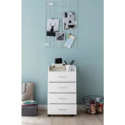 Rootz rullecontainer 40 x 70,5 x 33 cm hvid - Skrivebordscontainer Rulleskab 4 skuffer - Moderne skuffecontainer med hjul - Standcontainer Kontorconta | Fyndiq