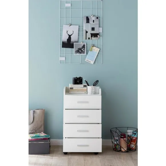Rootz rullecontainer 40 x 70,5 x 33 cm hvid - Skrivebordscontainer Rulleskab 4 skuffer - Moderne skuffecontainer med hjul - Standcontainer Kontorconta | Fyndiq