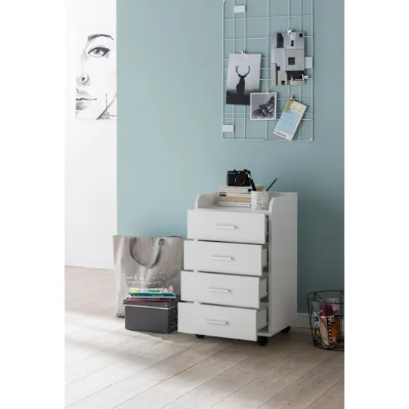 Rootz rullecontainer 40 x 70,5 x 33 cm hvid - Skrivebordscontainer Rulleskab 4 skuffer - Moderne skuffecontainer med hjul - Standcontainer Kontorconta | Fyndiq