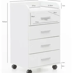 Rootz rullecontainer 40 x 70,5 x 33 cm hvid - Skrivebordscontainer Rulleskab 4 skuffer - Moderne skuffecontainer med hjul - Standcontainer Kontorconta | Fyndiq