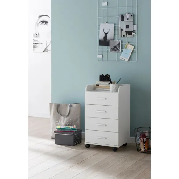 Rootz rullecontainer 40 x 70,5 x 33 cm hvid - Skrivebordscontainer Rulleskab 4 skuffer - Moderne skuffecontainer med hjul - Standcontainer Kontorconta | Fyndiq