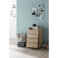 Rootz rullecontainer 40x70,5x33cm Sonoma - Skrivebordscontainer Rulleskab 4 skuffer - Moderne skuffecontainer med hjul - Standcontainer Kontorcontaine | Fyndiq