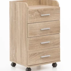 Rootz rullecontainer 40x70,5x33cm Sonoma - Skrivebordscontainer Rulleskab 4 skuffer - Moderne skuffecontainer med hjul - Standcontainer Kontorcontaine | Fyndiq