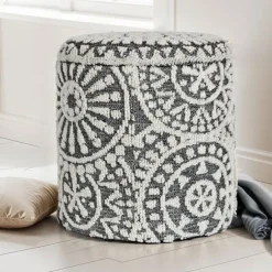 Rootz rund siddestol - Boho Ottoman - Moderne puf - Blødt uldkomfort - 45cm x 40cm x 45cm