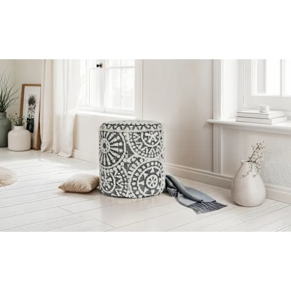 Rootz rund siddestol - Boho Ottoman - Moderne puf - Blødt uldkomfort - 45cm x 40cm x 45cm