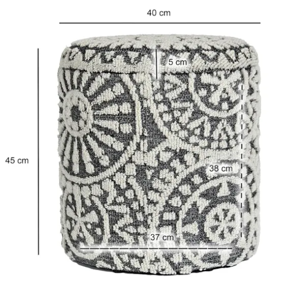 Rootz rund siddestol - Boho Ottoman - Moderne puf - Blødt uldkomfort - 45cm x 40cm x 45cm